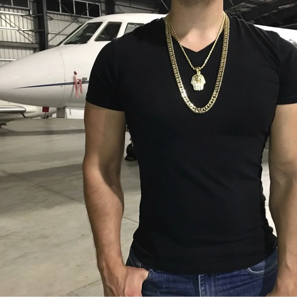 DE ROSSI PHARAOH PENDANT 18K GOLD CHAIN NECKLACE LAB DIAMONDS MADE IN ITALY